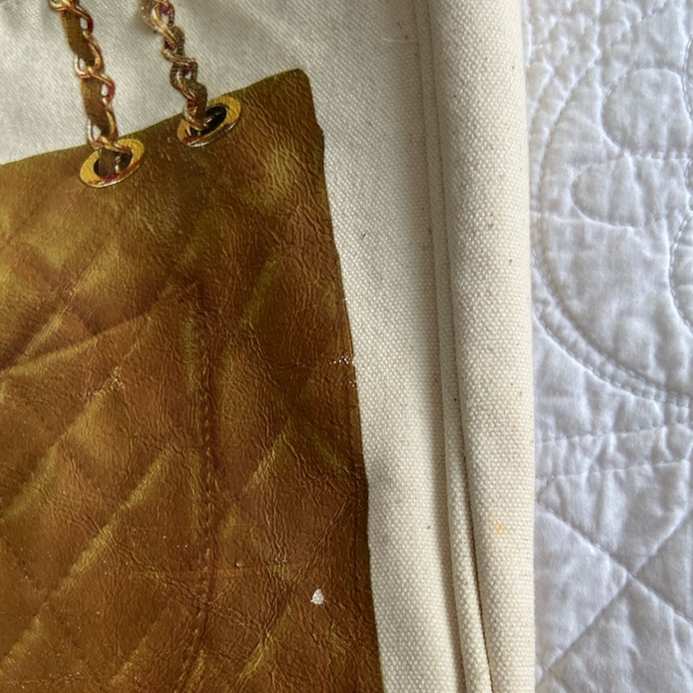 Thursday Friday Canvas Coated Quilt Print Tote Bag Cream Tan Gold - Picture 12 of 16